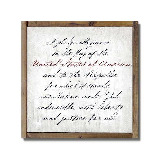 Script Pledge of Allegiance Framed Wood Plaque